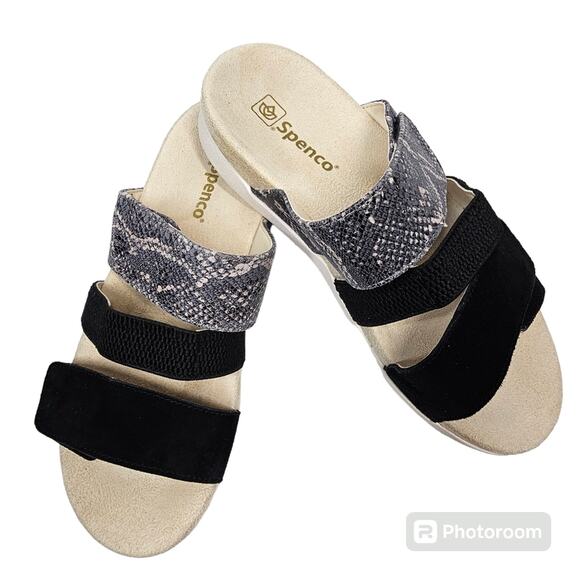Spenco Women's Black Snake Tessa Orthotic Adjustable Strap Leather Sandal Size 8 - Picture 1 of 9